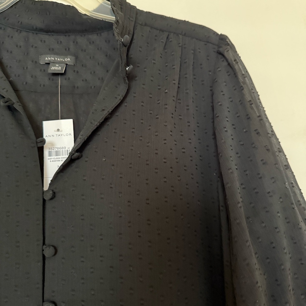 Ann Taylor Elegant Black Blouse with Sheer Sleeves - Picture 4 of 4